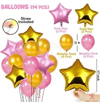 Pink And Golden Color Theme For Beautyful Baby and girls 1 H.Bday Banner Pink color , 2 pink curtains ,2 pink and 2 golden stars , golden pink balloons(10) 1 Golden star-thumb2