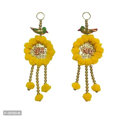 Buyent ? side door hanging toran shubh labh Wall Hanging for Diwali SHUBH-LABH Side Door Hangings Toran Traditional Pom pom Handmade Toran for Diwali mandir Decoration set of 2-thumb2