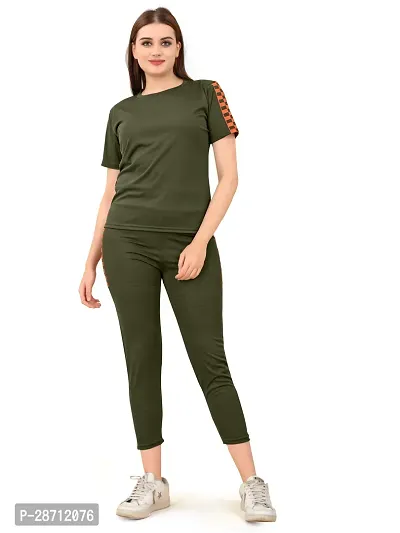 Stylish Green Cotton Blend Short Sleeve Top With Bottom For Women-thumb0