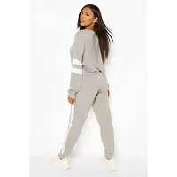 Elite Grey Polyester Striped Tracksuit For Women-thumb1