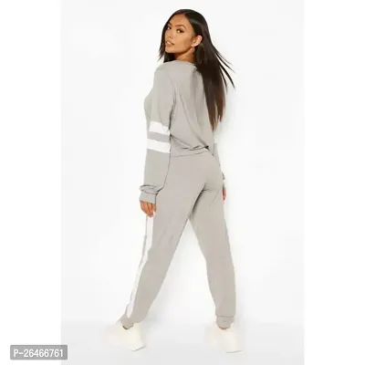 Elite Grey Polyester Striped Tracksuit For Women-thumb2
