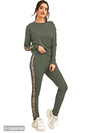 Elite Green Polyester Solid Tracksuit For Women