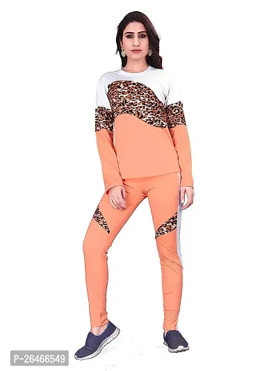 Elite Peach Polyester Printed Tracksuit For Women