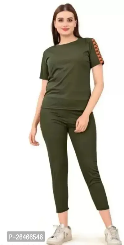 Elite Green Polyester Solid Tracksuit For Women