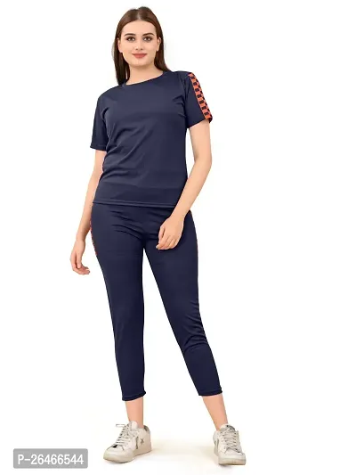 Elite Navy Blue Polyester Solid Tracksuit For Women