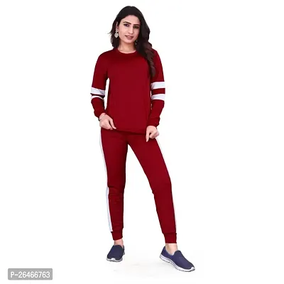 Elite Maroon Polyester Striped Tracksuit For Women