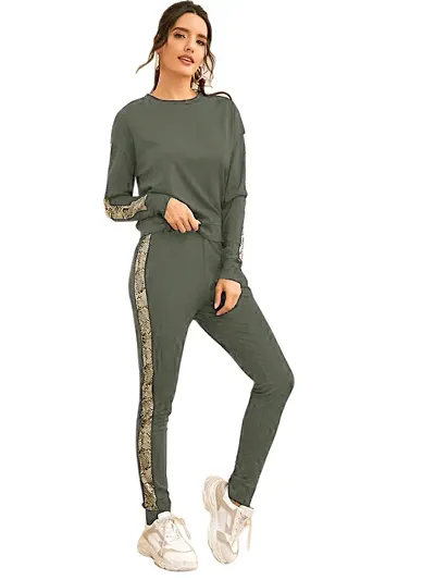 Stylish Blend Long Sleeve Top With Bottom For Women