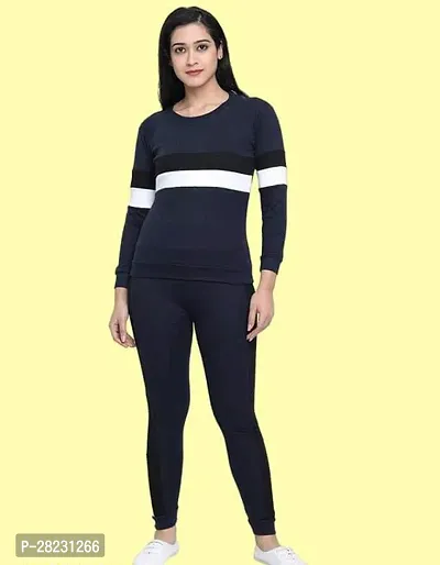 Elegant Cotton Blend Striped Tracksuit For Women-thumb0