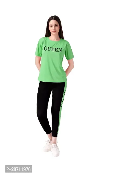 Stylish Green Cotton Blend Short Sleeve Top With Bottom For Women-thumb0