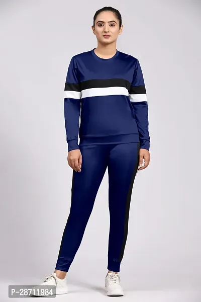 Stylish Navy Blue Cotton Blend Long Sleeve Top With Bottom For Women