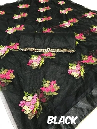 Stylish Women Net Embroided Saree with Blouse