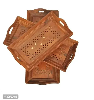 Stylish Sheesham Wood Serving Tray Pack of 3-thumb0