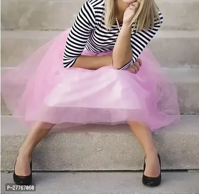 Elegant Pink Net Solid Skirts For Women