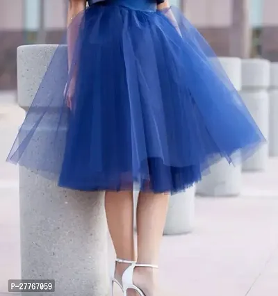 Elegant Blue Net Solid Skirts For Women