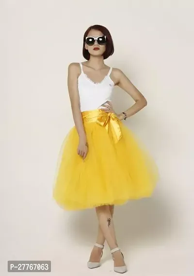 Elegant Yellow Net Solid Skirts For Women-thumb0