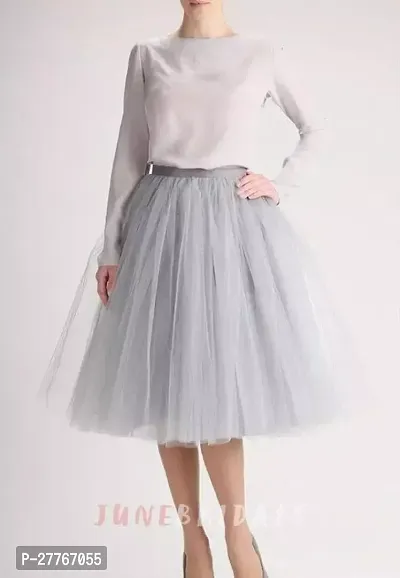 Elegant Grey Net Solid Skirts For Women-thumb0