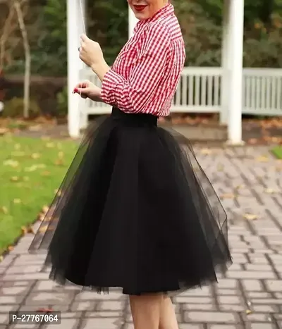 Elegant Black Net Solid Skirts For Women-thumb0