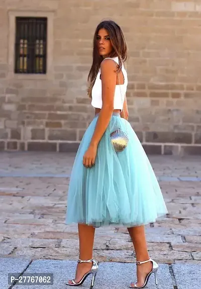 Elegant Blue Net Solid Skirts For Women-thumb0