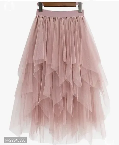 Fancy Ruffle Pattern Net Tulle Skirt For Women - Peach Color