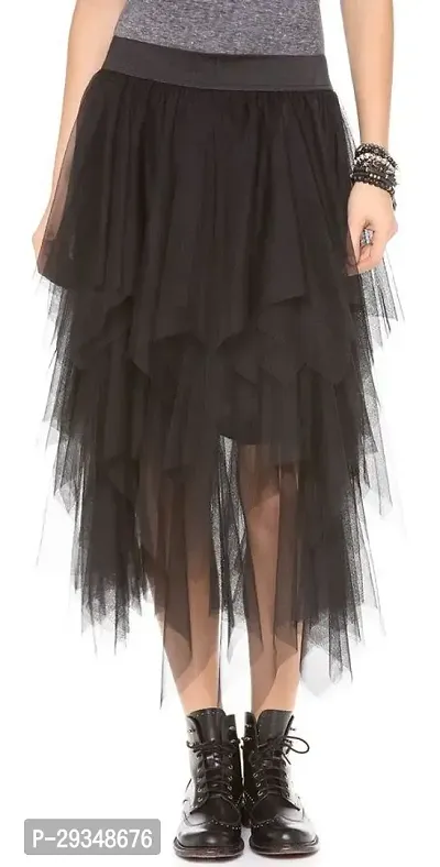 Stylish Ruffle Black Net Midi Skirt For Women-thumb0