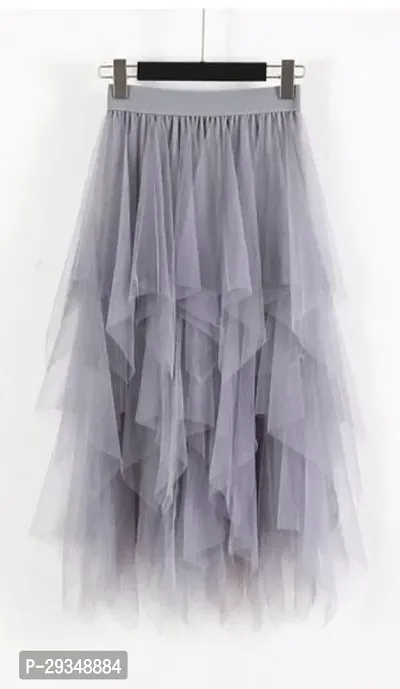 Fancy Zig Zag Pattern Net Ruffle Skirt For Women - Grey-thumb0