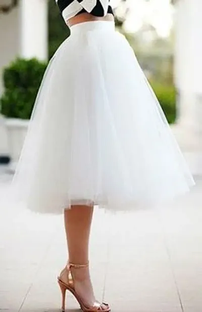 Stylish Net Tulle Skirt For Women - White