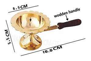 Indian Art & Crafts Pure Brass Dhoop Dani With Wooden Handle | Dhup Dani | Incense Dhup Burner for Diwali Laxmi Poojan Aarti Diya Mandir Pooja Spritual Item, Diwali Gift Item-thumb1