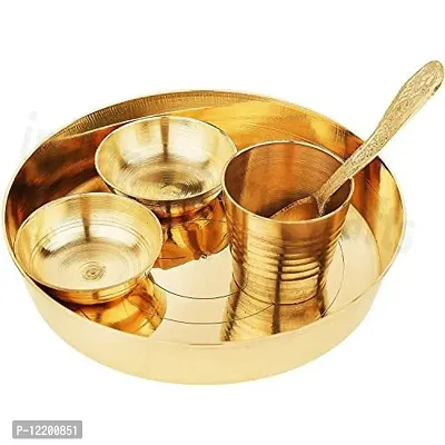 Indian Crafts Bhoog Thali Plate for Pooja Brass Bhog Plate Set for Puja God Bhoog Brass Thali Gifts Prasad Thali Plate - Weight 190 g-thumb0