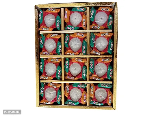 Indian Art & Crafts Traditional Handmade Swastik Waxed Diya for Diwali/Navratri Puja and Home Decoration (Set of 12 Multicolor)-thumb4