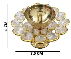 Indian Crafts Brass Puja Diya Crystal Akhand Dia, Brass Pooja/Puja Oil Lamp Crystal Diya for Home Tample/Mandir puja Decoration & Gifts 9 X 4 cm-thumb2