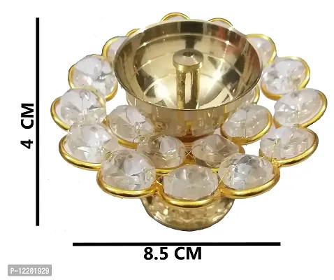 Indian Crafts Brass Puja Diya Crystal Akhand Dia, Brass Pooja/Puja Oil Lamp Crystal Diya for Home Tample/Mandir puja Decoration & Gifts 9 X 4 cm-thumb3