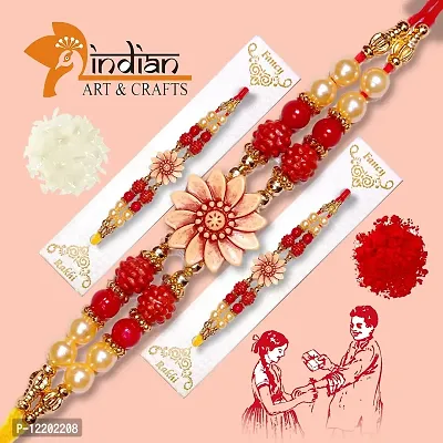 Indian Art and Crafts Handmade 12 Pics combo Dora Rakhi for Brothers with Roli  Chawal | Rakhi for Raksha Bandhan Festival | Bracelets Rakhi , Wooden Beads  Pearl | Best Gift Rakhi for Brothers.-thumb3