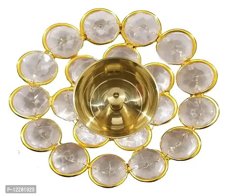 Indian Crafts Brass Puja Diya Crystal Akhand Dia, Brass Pooja/Puja Oil Lamp Crystal Diya for Home Tample/Mandir puja Decoration & Gifts 9 X 4 cm-thumb5