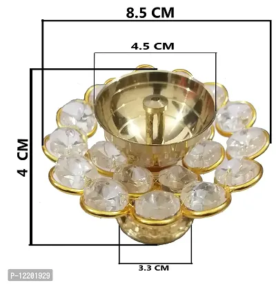 Indian Crafts Brass Puja Diya Crystal Akhand Dia, Brass Pooja/Puja Oil Lamp Crystal Diya for Home Tample/Mandir puja Decoration & Gifts 9 X 4 cm-thumb4