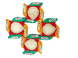 Indian Art & Crafts Traditional Handmade Swastik Waxed Diya for Diwali/Navratri Puja and Home Decoration (Set of 12 Multicolor)-thumb1