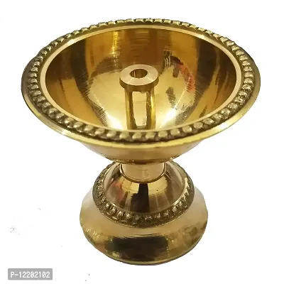Indian Crafts Brass Pooja/Puja Diya Akhand Jyot Dia, Oil Poojadiya for Tample Puja Item Aarti Diya, Table Oil Lamp Deepak MandirDiya Decoration 5.7 X 5 cm