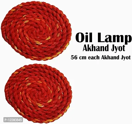 Indian Art & Crafts Akhand Jyot Batti for Pooja Navratri Special Long Lambi Puja Aarti Kalave Akhand Jyot Cotton Wicks Batti for Diya Tample Mandir Pooja Oil Lamp| Pack of 12 | Size (22.4 Inch)-thumb2