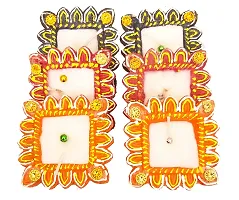 Indian Art & Crafts Handmade Traditional Designer Clay Wax Diya for Diwali Puja I Home Decoration and Gift | Set of 6 Multi Colour-thumb1