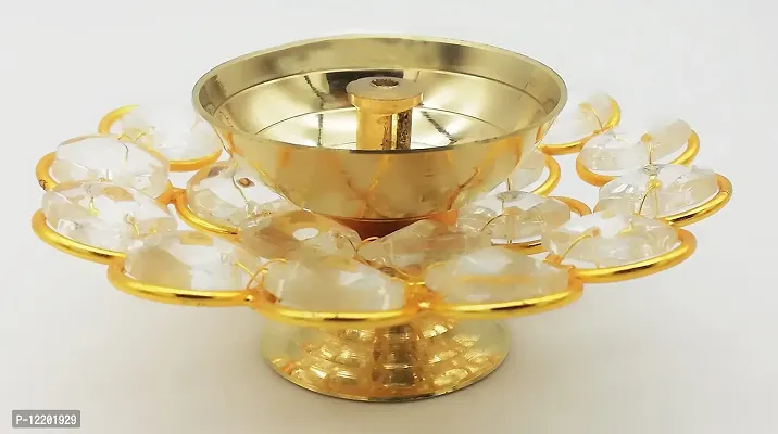 Indian Crafts Brass Puja Diya Crystal Akhand Dia, Brass Pooja/Puja Oil Lamp Crystal Diya for Home Tample/Mandir puja Decoration & Gifts 9 X 4 cm