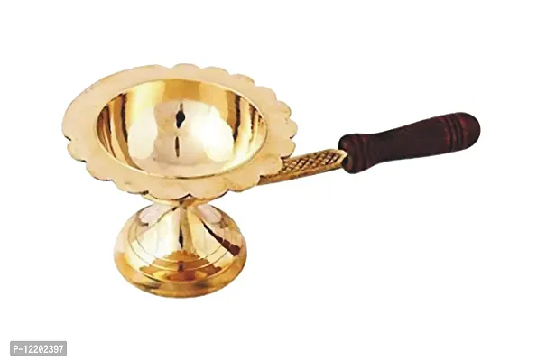 Indian Brass Dhoop Dani with Wooden Handle for Pooja Puja, Dhup Dani for Mandir Poja Incense Burner Dhupdani for God Puja Aarti Pooja Article-thumb0