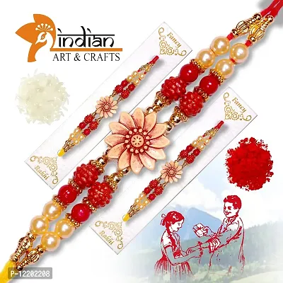 Indian Art and Crafts Handmade 12 Pics combo Dora Rakhi for Brothers with Roli  Chawal | Rakhi for Raksha Bandhan Festival | Bracelets Rakhi , Wooden Beads  Pearl | Best Gift Rakhi for Brothers.-thumb2