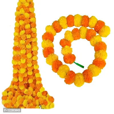 Indian Art & Crafts 5 Pcs of 4.5 Feet Long Strands Artificial Marigold Flowers Garland for Diwali, Traditional Indian Decor, Christmas Decor, Wedding Gift, Floral Themed Party, DIY (Mustard & Yellow)