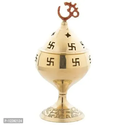 Indian Art & Crafts Brass Oil Lamp Akhand Jyot Diya Deepak OM Swastik Hindu Puja/Pooja Religious Dia for Tample Puja Diwali Deepak (12 cm)-thumb0