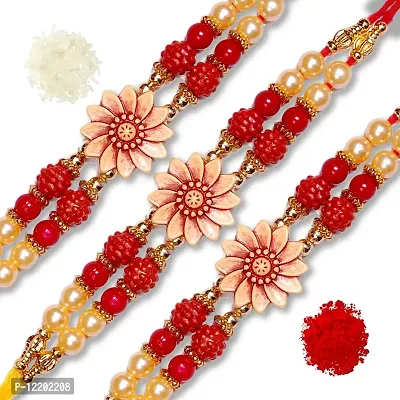 Indian Art and Crafts Handmade 12 Pics combo Dora Rakhi for Brothers with Roli  Chawal | Rakhi for Raksha Bandhan Festival | Bracelets Rakhi , Wooden Beads  Pearl | Best Gift Rakhi for Brothers.