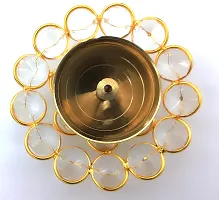 Indian Crafts Brass Puja Diya Crystal Akhand Dia, Brass Pooja/Puja Oil Lamp Crystal Diya for Home Tample/Mandir puja Decoration & Gifts 9 X 4 cm-thumb1