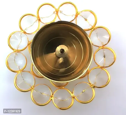 Indian Crafts Brass Puja Diya Crystal Akhand Dia, Brass Pooja/Puja Oil Lamp Crystal Diya for Home Tample/Mandir puja Decoration & Gifts 9 X 4 cm-thumb2