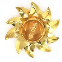 Indian Art & Crafts Suraj Piyali (Sun) Design Brass Diya Diyas Oil Lamps Chirag for Aarti Diwali Navratras Lighting Hawan Puja/Pooja Akhand Jyot Kuber Hindu Puja Deepak Size- 18 X 4 cm Color- Gold-thumb1