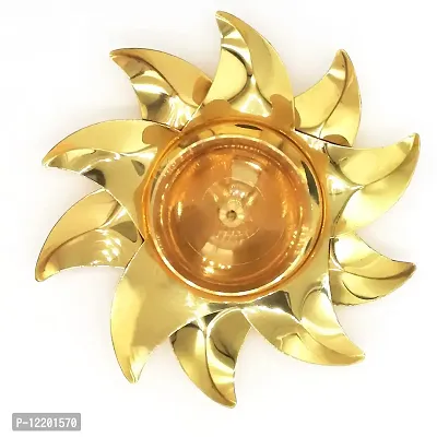 Indian Art & Crafts Suraj Piyali (Sun) Design Brass Diya Diyas Oil Lamps Chirag for Aarti Diwali Navratras Lighting Hawan Puja/Pooja Akhand Jyot Kuber Hindu Puja Deepak Size- 18 X 4 cm Color- Gold-thumb2