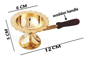 Indian Brass Dhoop Dani with Wooden Handle for Pooja Puja, Dhup Dani for Mandir Poja Incense Burner Dhupdani for God Puja Aarti Pooja Article-thumb1