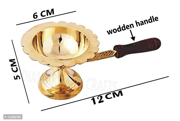 Indian Brass Dhoop Dani with Wooden Handle for Pooja Puja, Dhup Dani for Mandir Poja Incense Burner Dhupdani for God Puja Aarti Pooja Article-thumb2